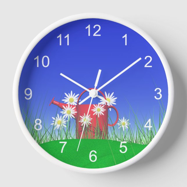 Daisies and Red Watering Can Clock (Front)