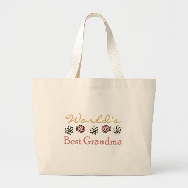 Daisies and Roses World Best Grandma Large Tote Bag (Front)