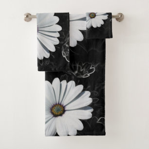 Daisies and shades of grey bath towel set