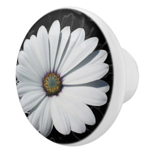 Daisies and shades of grey ceramic knob
