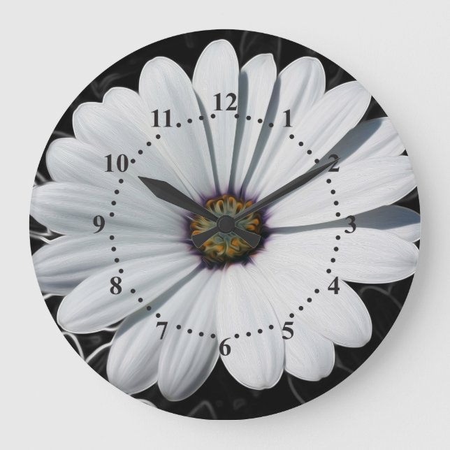 Daisies and shades of grey large clock (Front)