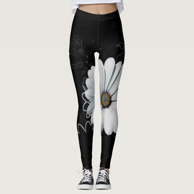 Daisies and shades of grey leggings (Front)