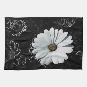 Daisies and shades of grey tea towel