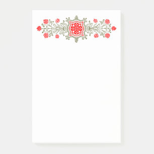 Daisies and Shield Red Gold Floral Art Stickies Post-it Notes