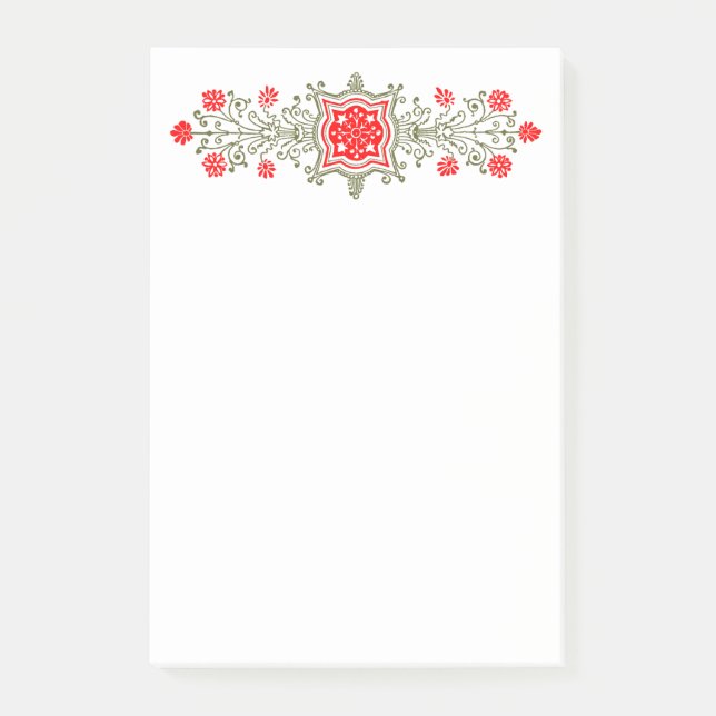 Daisies and Shield Red Gold Floral Art Stickies Post-it Notes (Front)