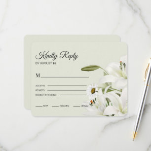Daisies And White Lilies Light Green Background  R RSVP Card