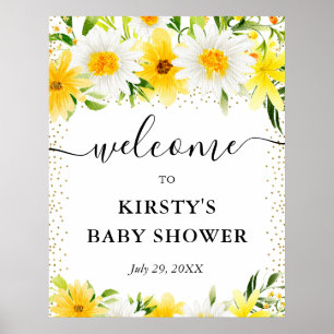 Daisies and Yellow Flowers Baby Shower Welcome Poster