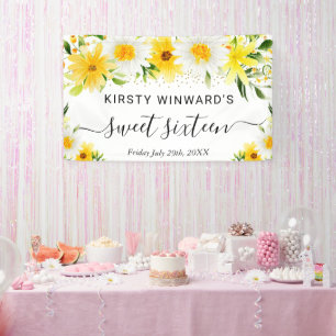 Daisies and Yellow Flowers Sweet 16 Welcome Banner