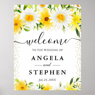 Daisies and Yellow Flowers Wedding Welcome Poster