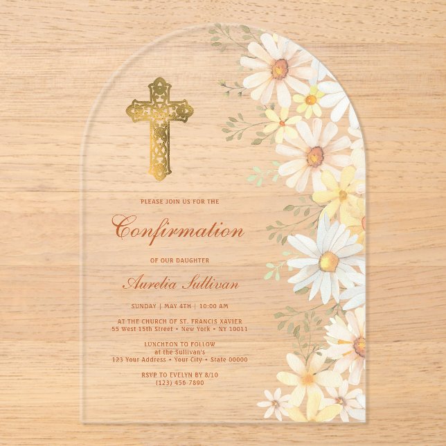 Daisies Arch Confirmation Acrylic Invitations (Front)