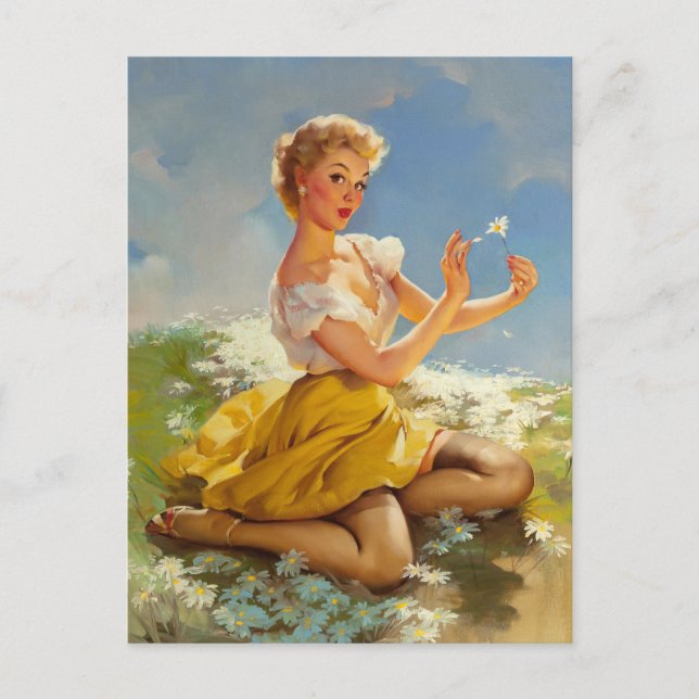 Daisies Are Telling Love Me, Love Me No Pin Up Postcard (Front)