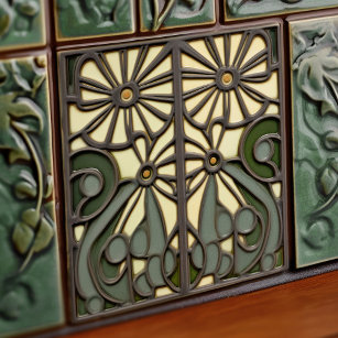 Daisies Art Deco Floral Wall Decor Art Nouveau Tile