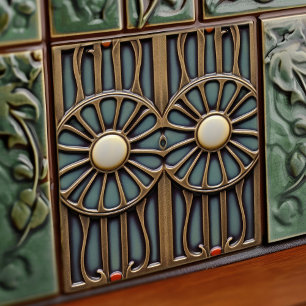 Daisies Art Deco Floral Wall Decor Art Nouveau Tile