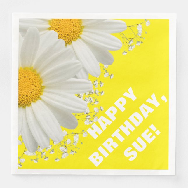 Daisies & Baby's Breath Customisable Bright Yellow Napkin (Front)