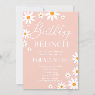 Daisies Birthday Brunch Party Pink Invi Invitation