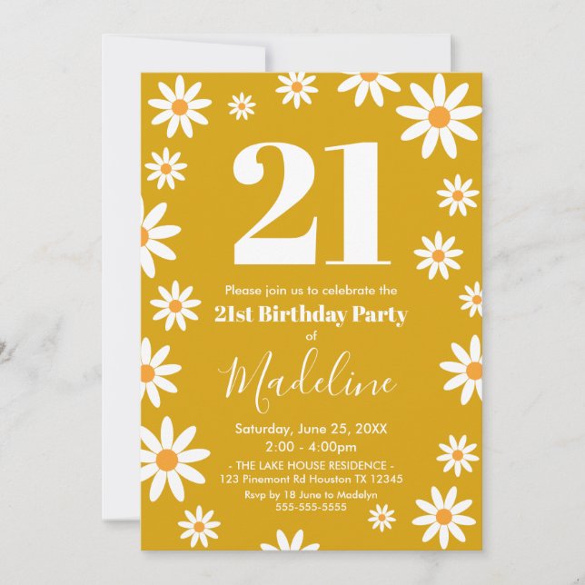 Daisies Birthday Party mustard Invitation (Front)