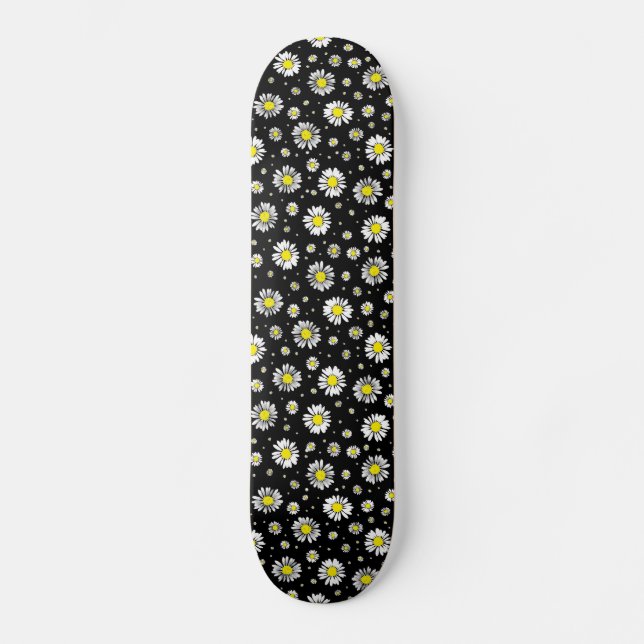 Daisies - Black Floral Skateboard (Front)