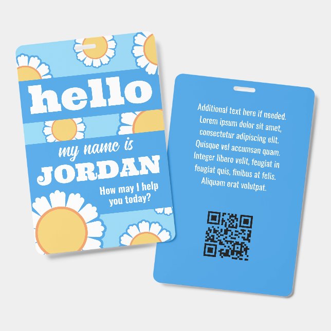 Daisies Blue Hello My Name Is How May I Help ID Badge (Front & Back)