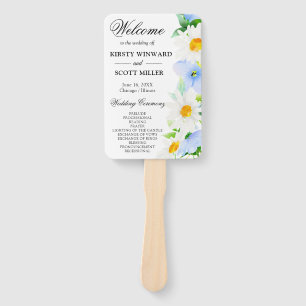 Daisies & Blue Summer Flowers Wedding Program Hand Fan