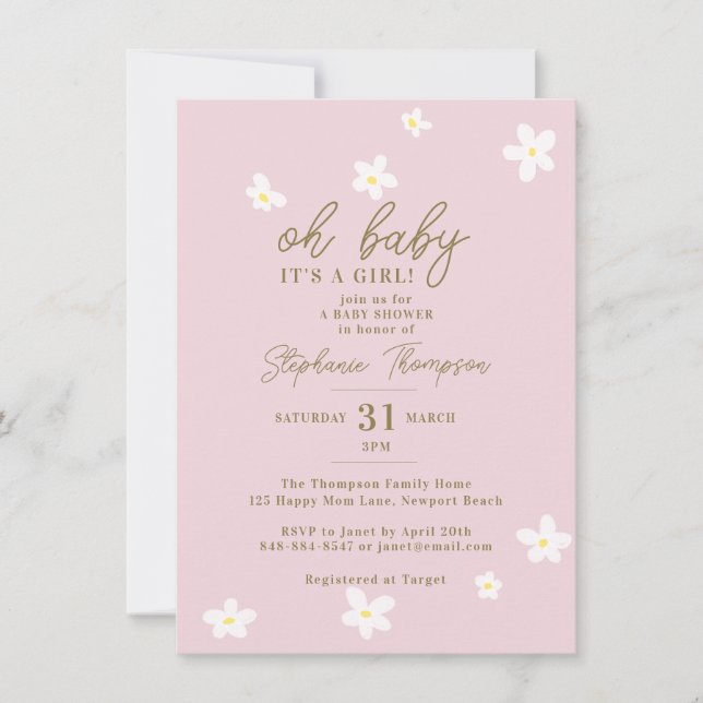 Daisies Blush Pink Oh Baby Girl Shower Invitation (Front)