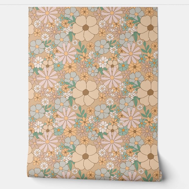 DAISIES BOHO FLOWERS SEAMLESS  WALLPAPER (Unrolling)
