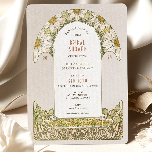 Daisies Bridal Shower Invitations Art Nouveau Deco (Creator Uploaded)