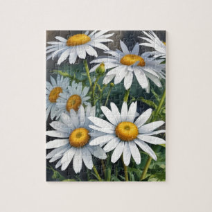 Daisies Bunch of Flowers Elegant Watercolor Jigsaw Puzzle