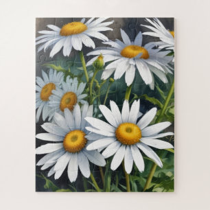 Daisies Bunch of Flowers Elegant Watercolor Jigsaw Puzzle