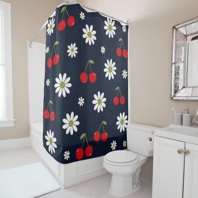 Daisies & Cherries Shower Curtain (In Situ)