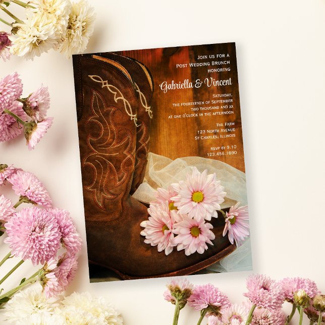 Daisies Cowboy Boots Western Post Wedding Brunch Invitation (Creator Uploaded)