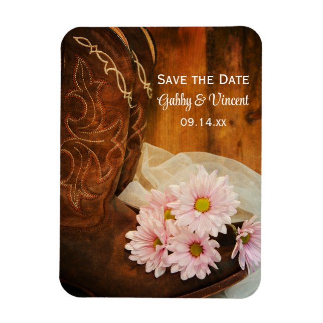 Daisies Cowboy Boots Western Wedding Save the Date Magnet (Vertical)