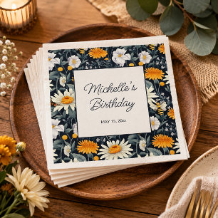 Daisies Dandelions Cottagecore Birthday Name Date Napkin