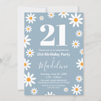 Daisies Dusty blue Birthday Party Invitation