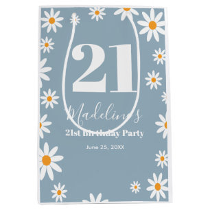 Daisies Dusty blue Birthday Party Medium Gift Bag