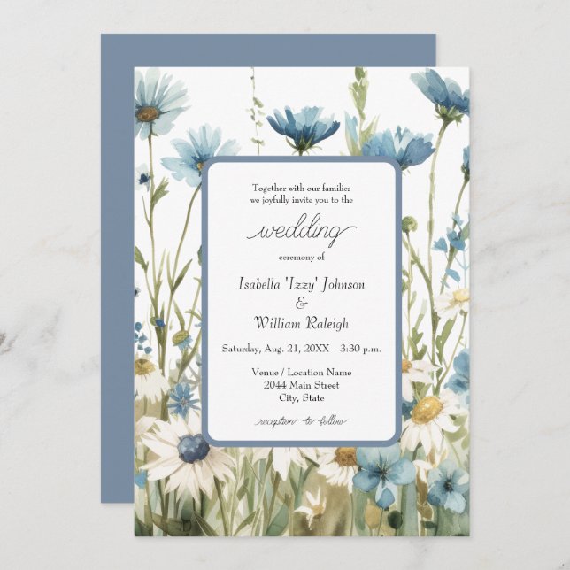 Daisies & Faded Denim Country Wedding Invitation (Front/Back)