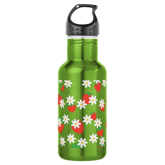 Daisies Flower Floral strawberry Pattern Xmas  532 Ml Water Bottle (Front)