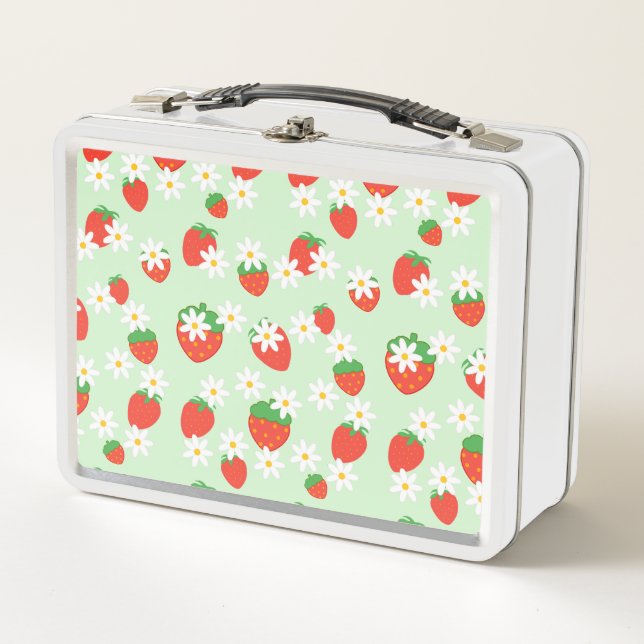 Daisies Flower Floral strawberry Pattern Xmas  Metal Lunch Box (Front)