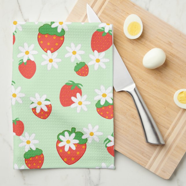 Daisies Flower sweet strawberry Pattern girly Tea Towel (Quarter Fold)