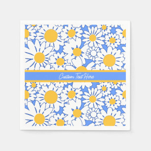 Daisies Flowers Blue White Floral Personalised Napkin