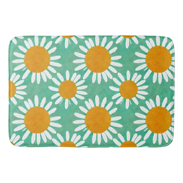 Daisies Folk Art Inspired Bath Mat (Front)
