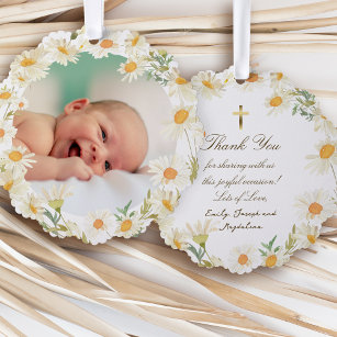 daisies frame Baptism thank you  Tree Decoration Card