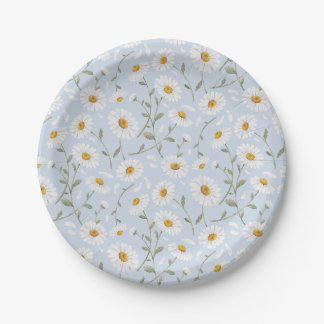 Daisies (Gainsboro) – Watercolor Floral Pattern Paper Plate
