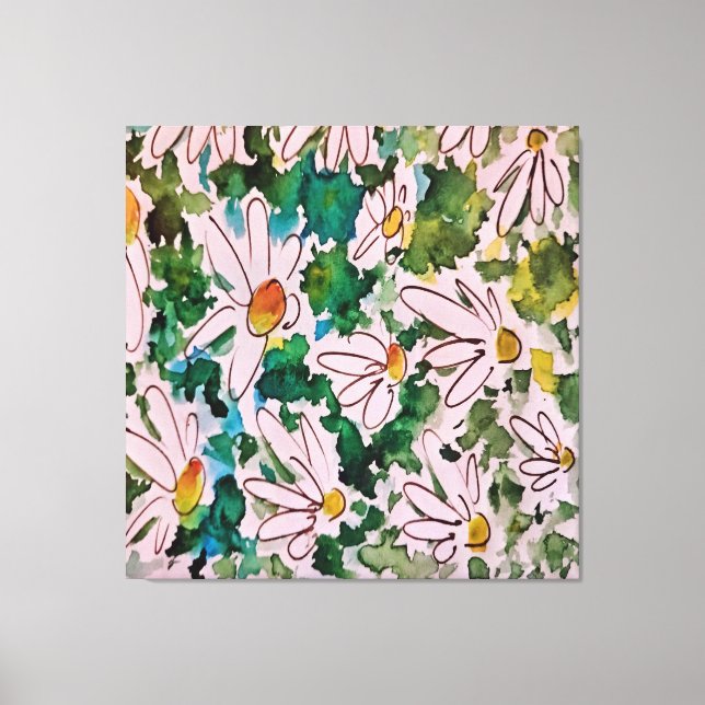 Daisies, green substrate, abstraction.      canvas print (Front)