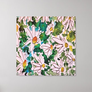 Daisies, green substrate, abstraction. canvas print