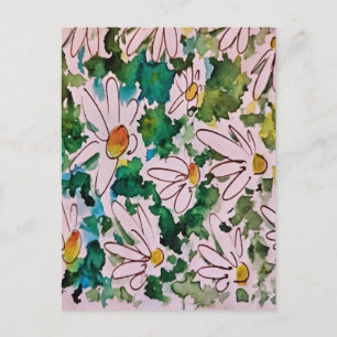 Daisies, green substrate, abstraction.          holiday postcard