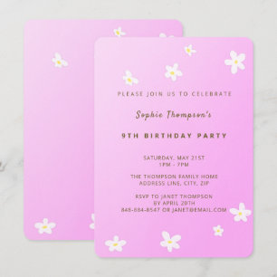 Daisies Hot Pink Watercolor Girl Birthday Party Invitation