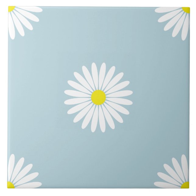 Daisies Illustrative Lg Pattern on Pale Blue Tile (Front)