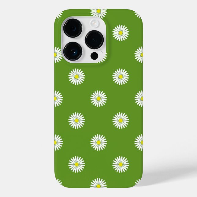 Daisies Illustrative Pattern on Green Case-Mate iPhone Case (Back)