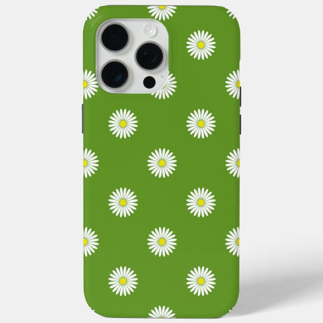 Daisies Illustrative Pattern on Green Case-Mate iPhone Case (Back)