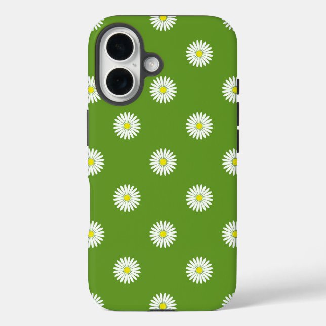 Daisies Illustrative Pattern on Green Case-Mate iPhone Case (Back)